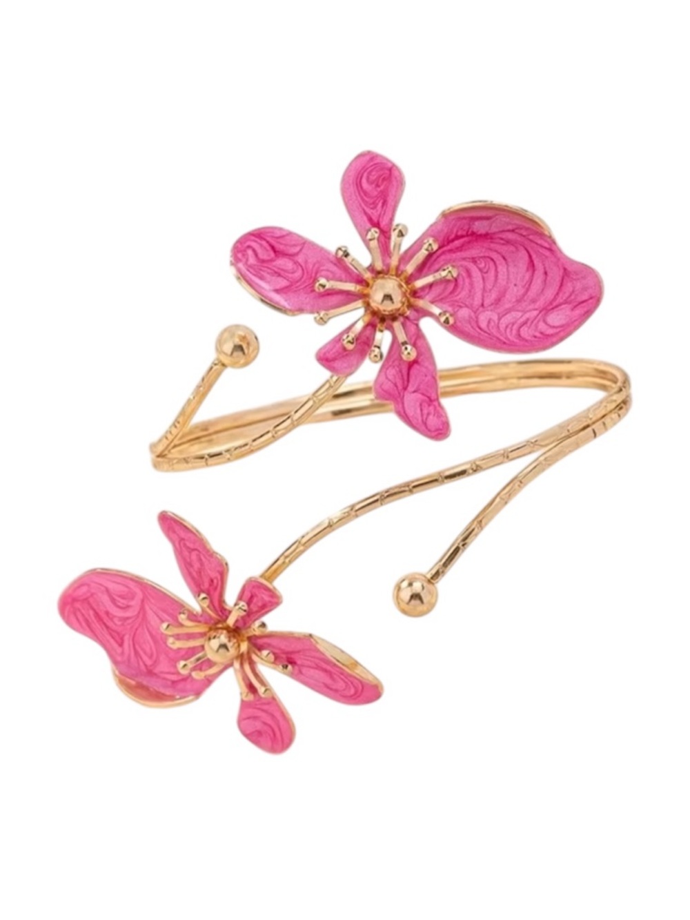 Gold Floral Pink Open arm Cuff Bracelet